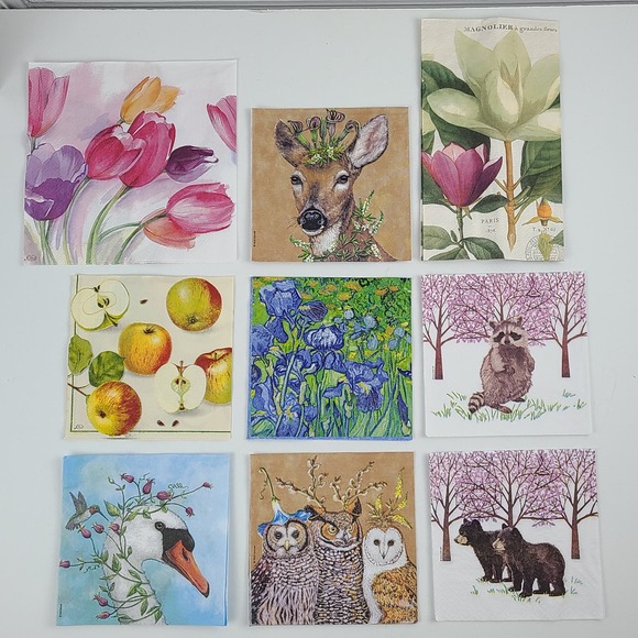 Lot 9 New paper napkin assortment floral fauna Decoupage crafts - Picture 1 of 2